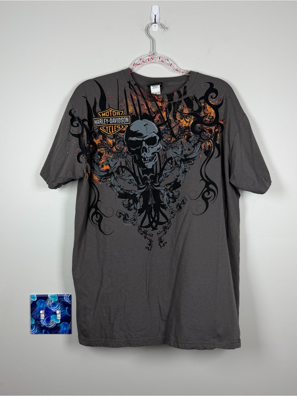 Harley Davidson Regel Rockford Illinois Gray Skull Graphic Biker T-Shirt Size XL